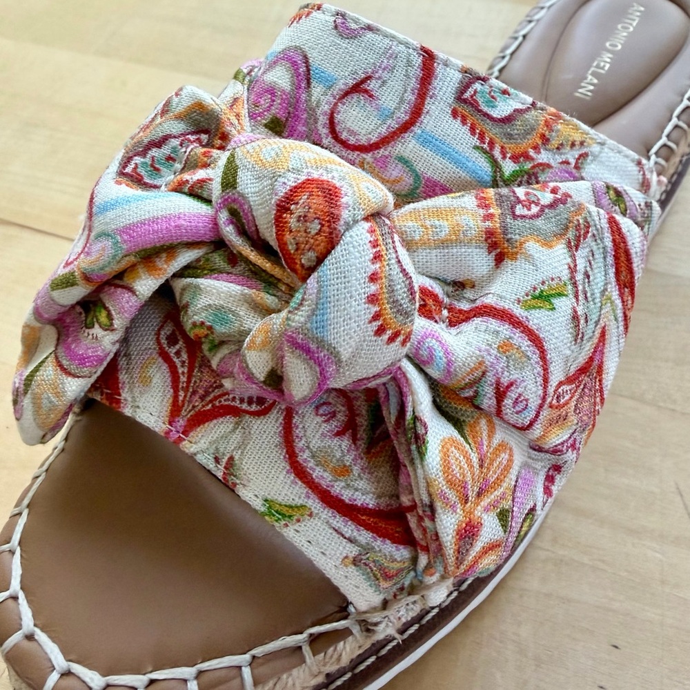 Antonio Melani Paisley Print Espadrille Bow Slides Boho Chic Resort Wear - 7.5 - Picture 4 of 12